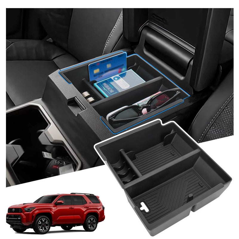 منظم وحدة التحكم المركزية Sinminou متوافق مع 2025 Toyota 4Runner (الجيل السادس) الملحقات الداخلية، صندوق تخزين مسند الذراع، صينية تنظيم القفازات مع حامل للعملات المعدنية والنظارات الشمسية - Image 1